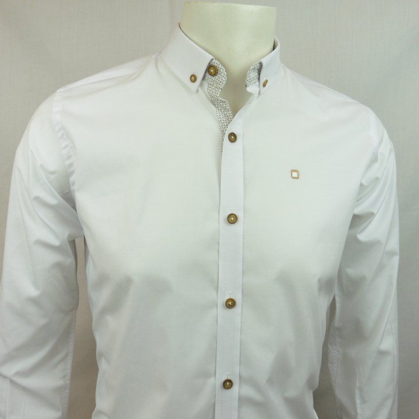 Camisa blanca con vivo mini dibujo camel de Yellow Skin