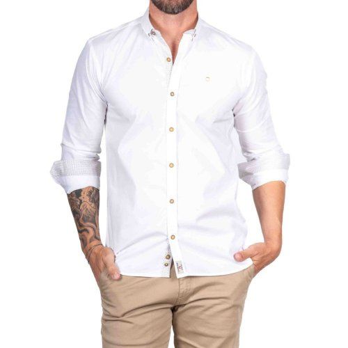 Camisa blanca con vivo mini dibujo camel de Yellow Skin