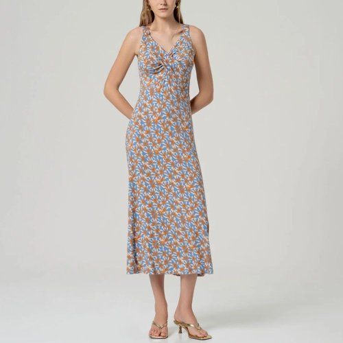 Vestido largo flores naranja y azul de Surkana Vestido largo flores naranja y azul de Surkana