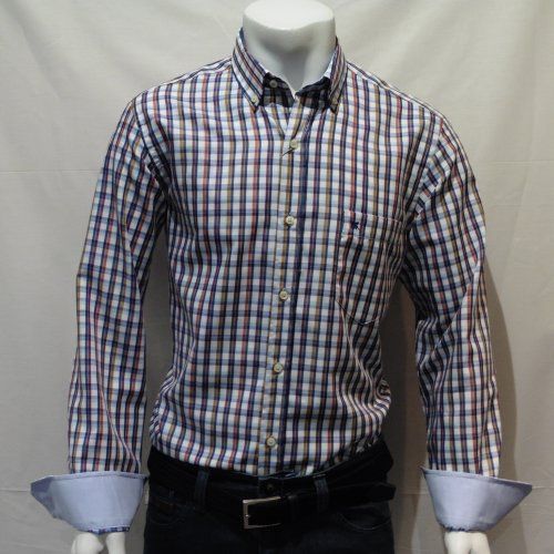 Camisa cuadros granate marino naranja mostaza de VNTO Camisa cuadros granate marino naranja mostaza de VNTO