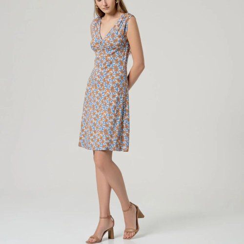 Vestido midi flores naranja y azul de Surkana Vestido midi flores naranja y azul de Surkana