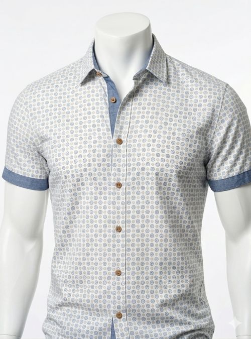 Camisa dibujo geométrico azul y beige de Corsare Camisa dibujo geométrico azul y beige de Corsare