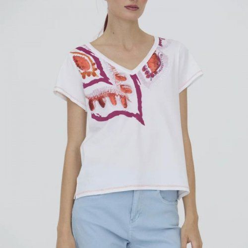 Camiseta algodón adornos lentejuelas de WNT Collection Camiseta algodón adornos lentejuelas de WNT Collection