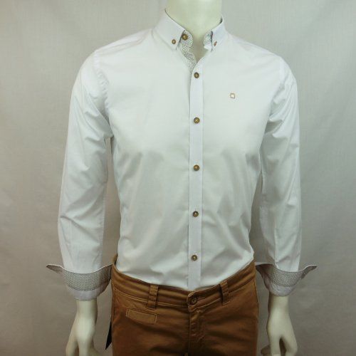 Camisa blanca con vivo mini dibujo camel de Yellow Skin