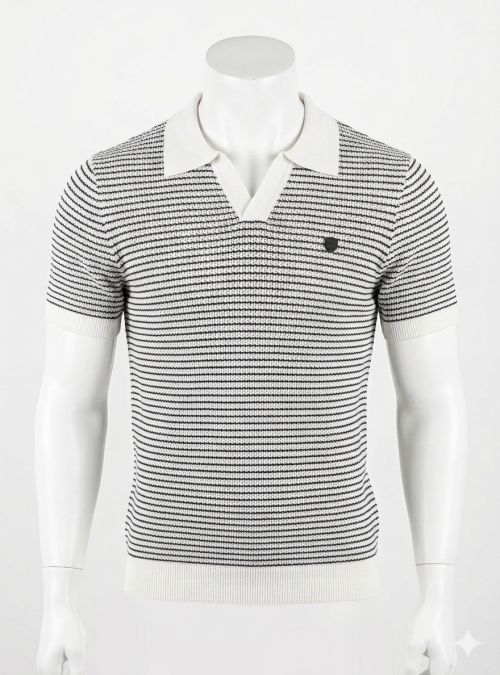 Polo de punto blanco rayas azul marino de Dark & Fish Polo de punto blanco rayas azul marino de Dark & Fish