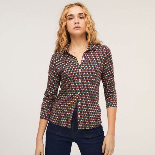 Camisa de punto dibujo pequeño berenjena de Surkana Camisa de punto dibujo pequeño berenjena de Surkana