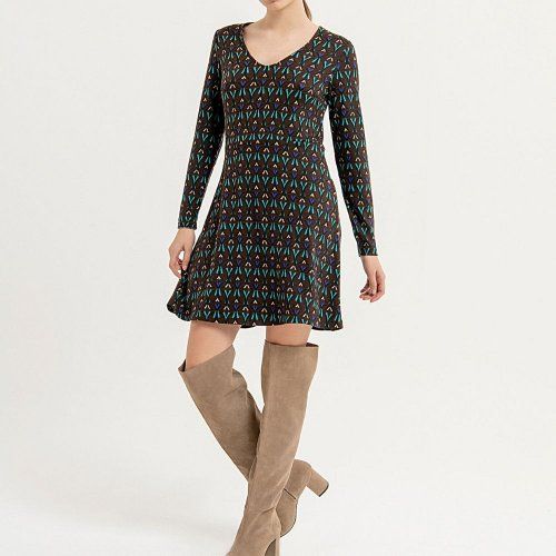 Vestido punto cálido marrón estampado de Surkana Vestido punto cálido marrón estampado de Surkana
