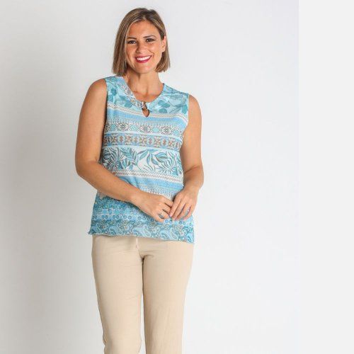 Camiseta tul sin mangas azul y beige de Nayat Camiseta tul sin mangas azul y beige de Nayat