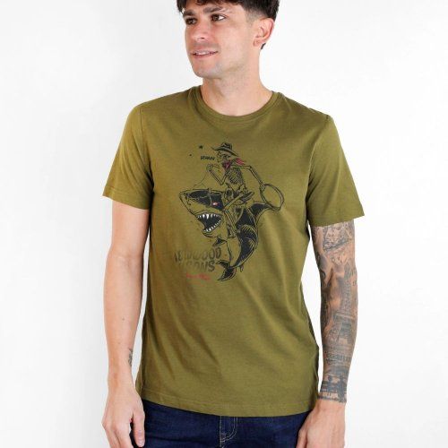 Camiseta verde tiburón y esqueleto de N&S Camiseta verde tiburón y esqueleto de N&S