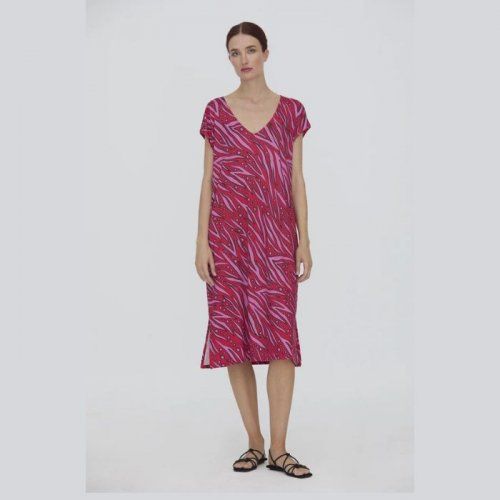 Vestido largo de punto estampado rojo y rosa de WNT Collection Vestido largo de punto estampado rojo y rosa de WNT Collection